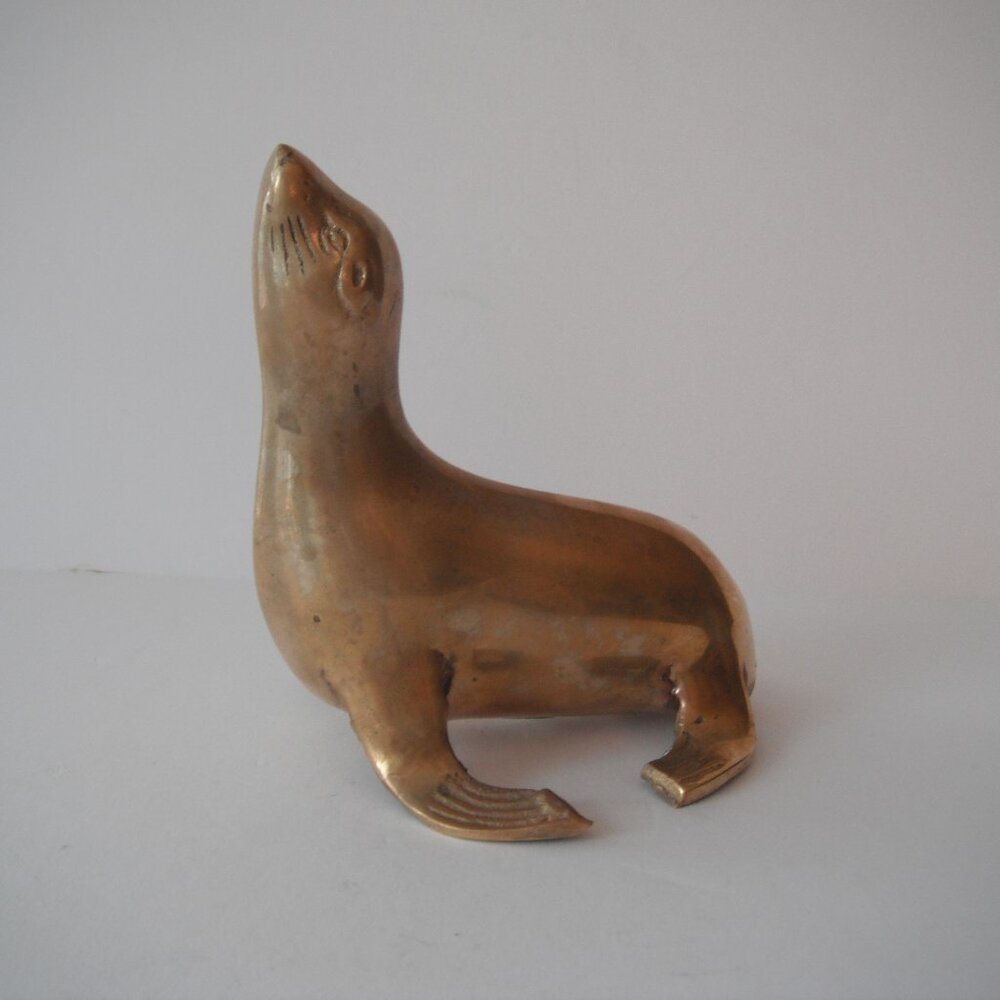 Vintage Marine Sea Seal Animal Paperweight Solid Brass Figure Korea